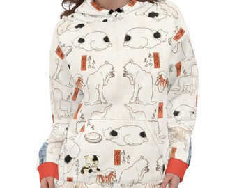 Vintage Cat Print Hoodie: Unisex Cat Lover Sweatshirt