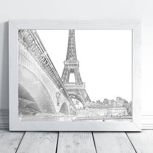 Eiffel Tower Print: Paris Black and White Sketch Art