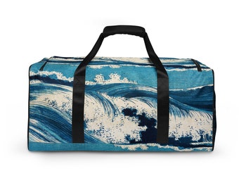 Duffle Bag Pattern, Large Travel Bag, Vintage Wave Print Gift for Him and Her, Carryon Bag, Mens Weekender Bag, Duffle Bag Pattern, Gym Bag