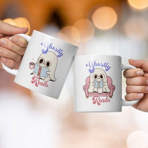Reading Ghost Mug, Halloween Coffee Mug, Housewarming Gift, Bookish Ghost Gift, Spooky Vibes, Cute Halloween Mug, Fall Book Coffee Mug,