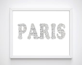 Paris Wall Art, Paris Print Wall Art, Paris Art Prints, Typography Paris Prints, Paris Word Art, Home Decor, French Wall Art,