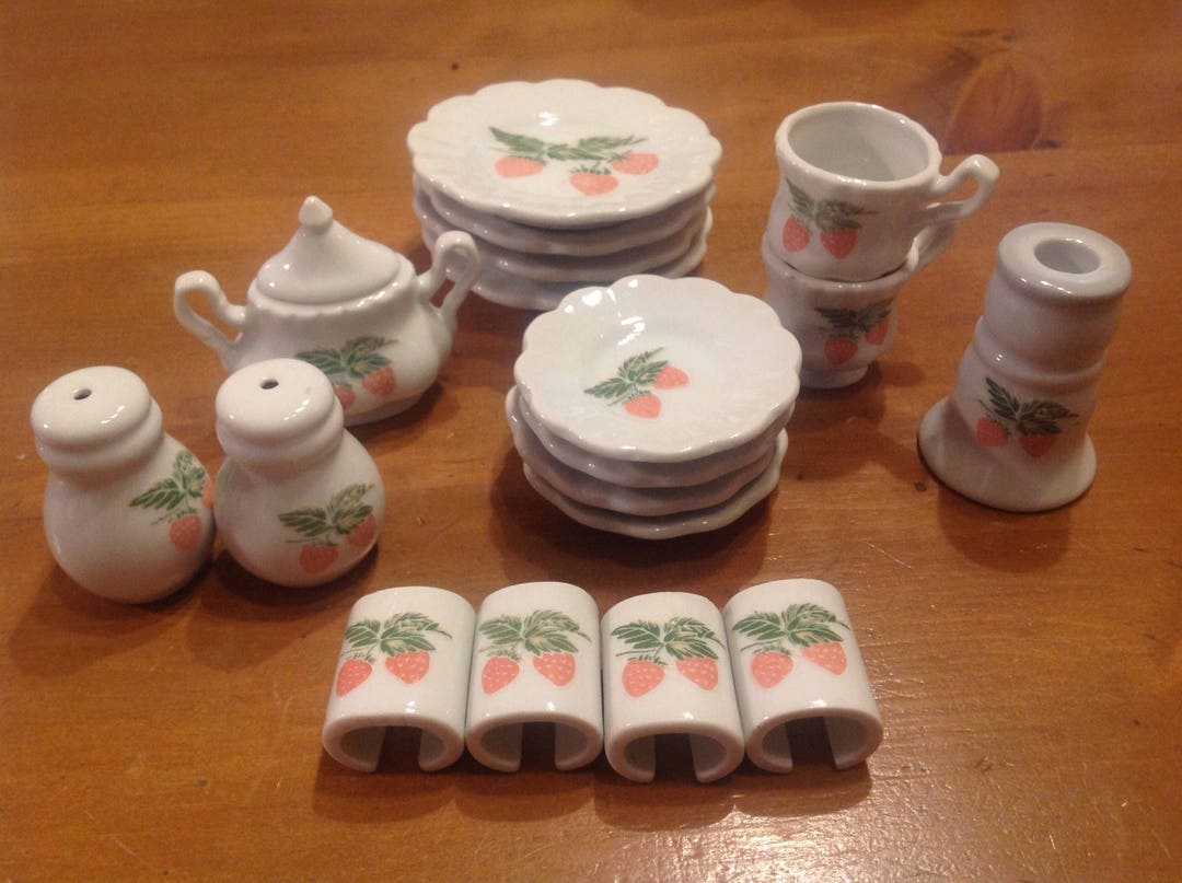 Miniature Tea Set Parts, Pink Strawberry Pattern, Ships From Canada Etsy
