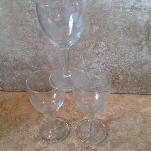 Set of 3 cordial glasses, clear glass,  vintage, ships from Canada