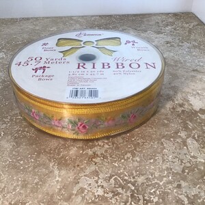 Yellow and pink floral wired ribbon, 50 yards, Berwick, ships from Canada