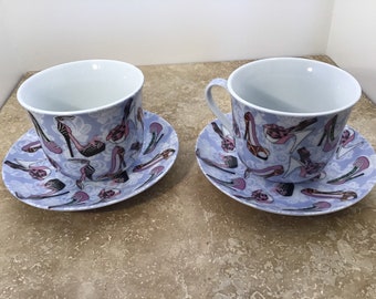 High heels Tea cups and matching saucers pair, ships from Canada