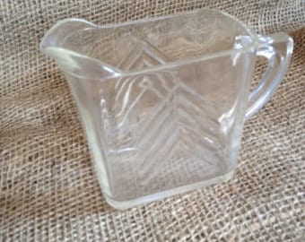 chevron creamer, clear glass, vintage, ships from Canada