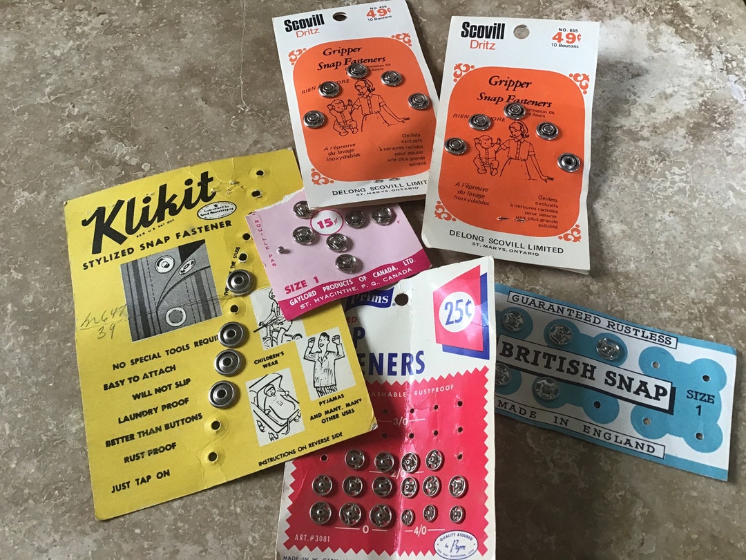 Assorted Vintage Snaps, Sewing Supplies, Clothing Fasteners, Ships From