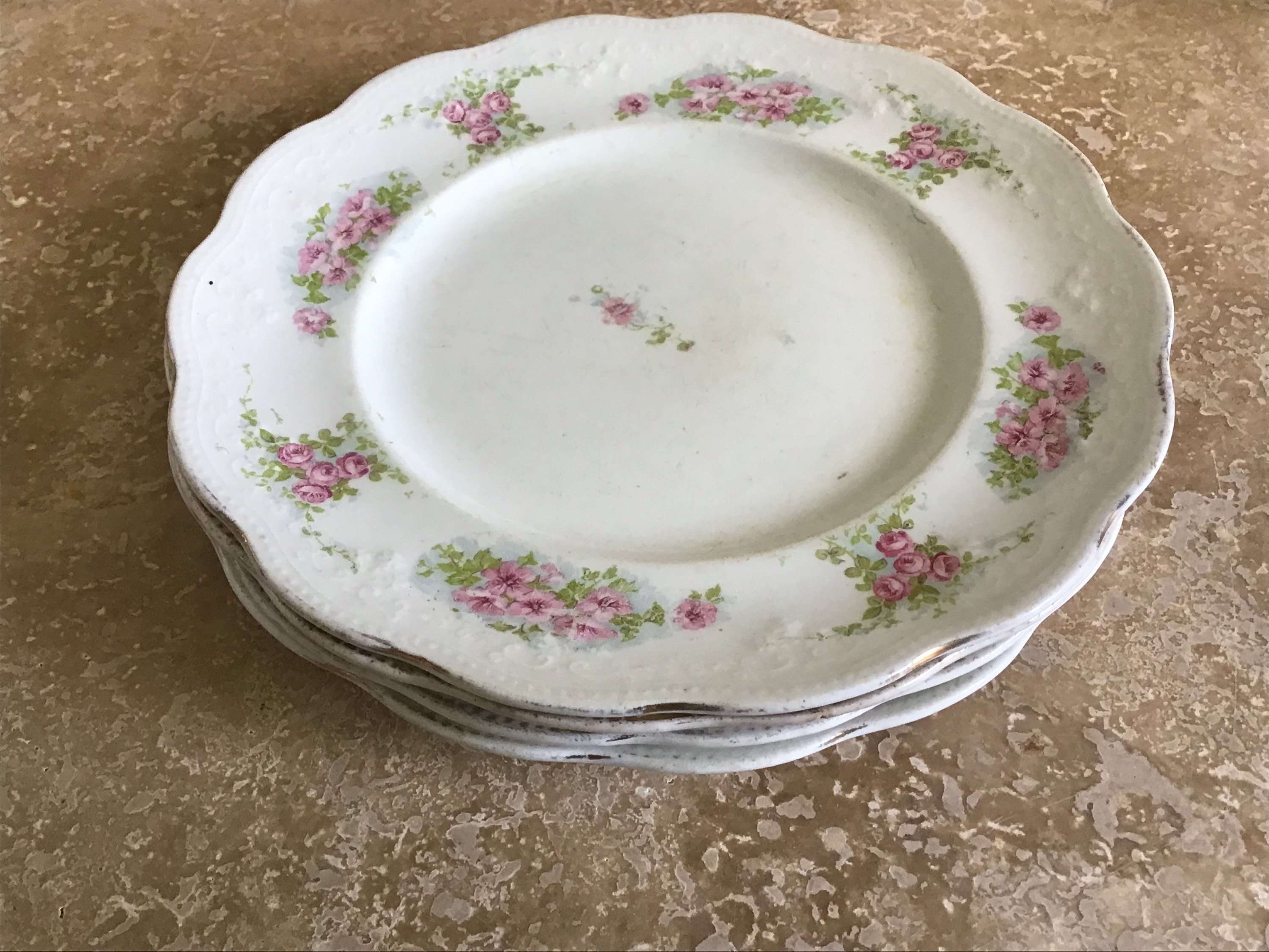 アンティークプレート4枚セット、直径6インチ、イギリス、ビショップ