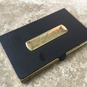 Messing und schwarze Visitenkartenbox, Vintage, Schiffe aus Kanada