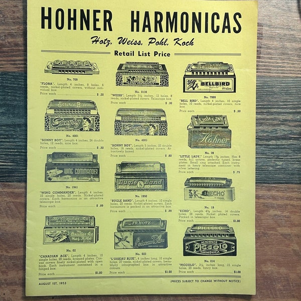 Harmonica retail sales brochure, vintage, ships from Canada