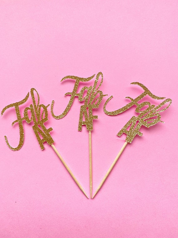 1 dozen Fab AF cupcake toppers gold glitter Il_570xn