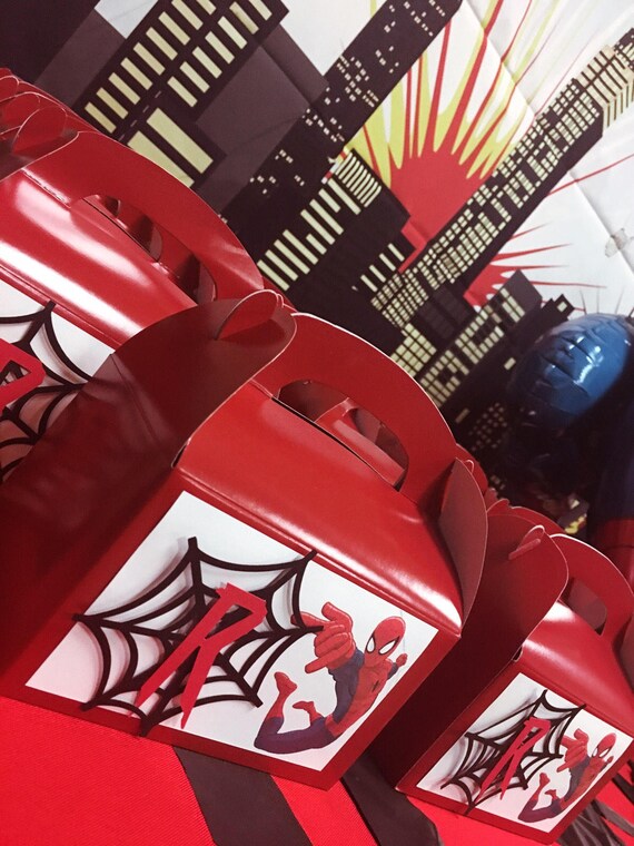 Spiderman party favor boxes 3D - 1 dozen spider man birthday party favors Il_570xn