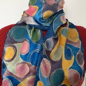 Silk scarf,long scarf,natural silk,hand painted,multicolour scarf,scarves for women,perfect present for Easter,Mother's day,Birthday gift