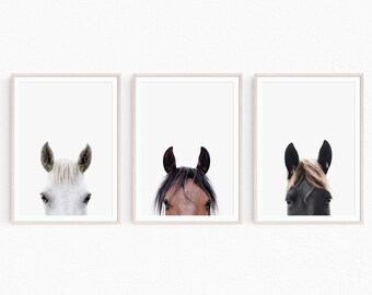 Peekaboo Horse Print, Horses Poster, Horses Wall Art, Horse Lovers Decor, Horse Head Print, 3 Horses Print, Horse Digital Download, Nursery