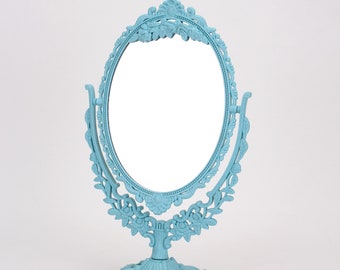 Ornate blue mirror/Baroque look table vanity mirror/Wedding mirror sign/Nursery mirror