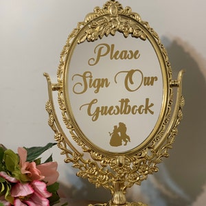 Please sign our guestbook/Wedding mirror sign/Fairytale centerpiece/Beauty and the beast party/Disney wedding/Bridal party sign image 3