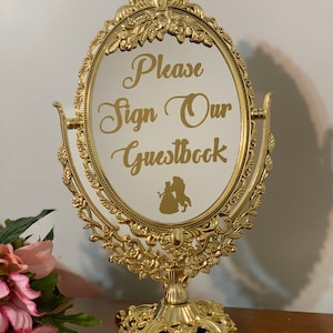 Please sign our guestbook/Wedding mirror sign/Fairytale centerpiece/Beauty and the beast party/Disney wedding/Bridal party sign image 2