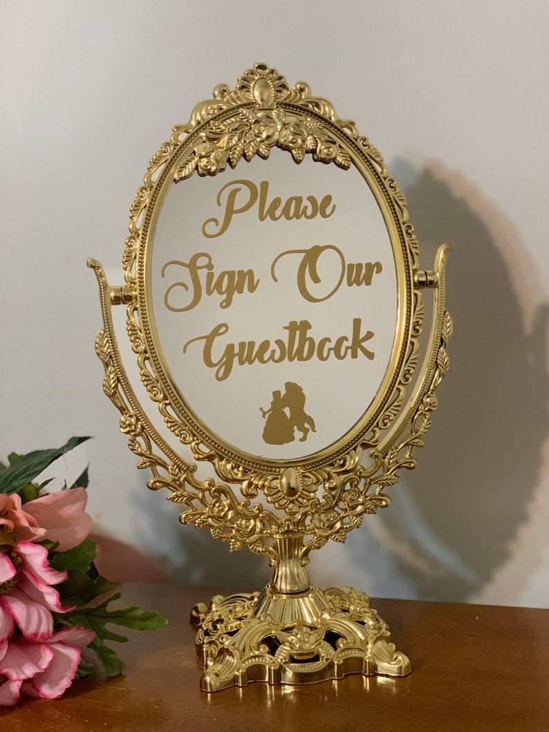 Please sign our guestbook/Wedding mirror sign/Fairytale centerpiece/Beauty and the beast party/Disney wedding/Bridal party sign image 2