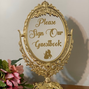 Please sign our guestbook/Wedding mirror sign/Fairytale centerpiece/Beauty and the beast party/Disney wedding/Bridal party sign image 1