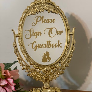 Please sign our guestbook/Wedding mirror sign/Fairytale centerpiece/Beauty and the beast party/Disney wedding/Bridal party sign image 4