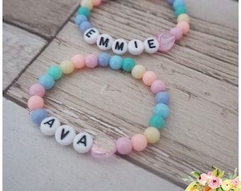 Childs beaded bracelet. Rainbow beads. Stretchy bracelet gift. Stocking filler. Girls, accessories. Adults option