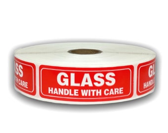 1"x3" Glass Handle with Care Labels (1000 Pcs) Shipping Fragile Adhesive Labels