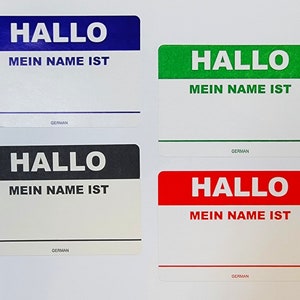 3.5x2.375-inch Hallo Mein Name Ist German Name Tag Labels Easy to Write on Hello My Name Is Self-Adhesive Stickers, Pack of 100