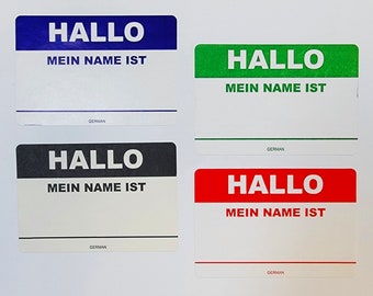 3.5x2.375-inch Hallo Mein Name Ist German Name Tag Labels Easy to Write on Hello My Name Is Self-Adhesive Stickers, Pack of 100