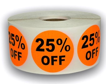 25% OFF Discount Stickers | Retail Sale Pricing Labels | Orange 1.5" Round Label | Easy to Peel and Apply | 500 Labels