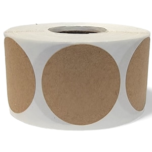 1.5-inch (1-1/2&quot;) Round Natural Kraft Paper Stickers Blank for Arts and Crafts Self-Adhesive Labels Easy to Write On (2) Rolls of 300 EA