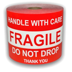 3&quot;x5&quot; Fragile / Do Not Drop - Handle with Care Thank You Stickers (100) Adhesive Labels