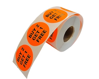 BUY 2 GET 1 FREE Discount Stickers | Sale Pricing Labels | Orange 1.5" Round Label | Easy to Peel and Apply | 500 Labels