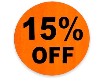 15% OFF Discount Stickers | Retail Sale Pricing Labels | Orange 1.5" Round Label | Easy to Peel and Apply | 500 Labels