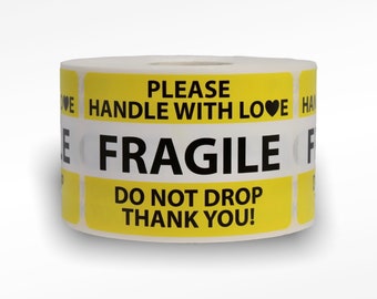 100 Labels 2x3 Fragile Yellow Do Not Drop Shipping Labels stickers 