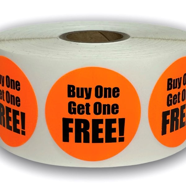 Buy One Get One Free! BOGO Stickers | Sale Pricing Labels | Orange 1.5" Round Label | Easy to Peel and Apply | 500 Labels