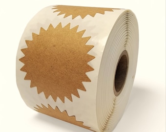 Starburst 2" Kraft Paper Stickers – Brown Writable Labels, 500 Roll