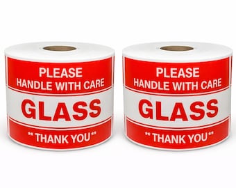 Please Glass Handle with Care Shipping Labels – 3x5 Thank You Stickers (600 Total)