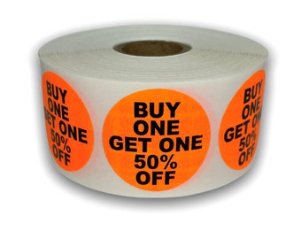 Buy One Get One 50% Off Stickers | Sale Pricing Labels | Orange 1.5" Round Label | Easy to Peel and Apply | 500 Labels