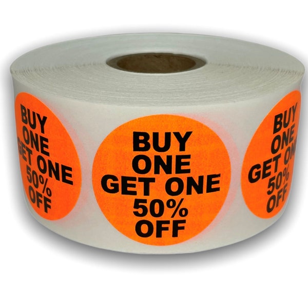 Buy One Get One 50% Off Stickers | Sale Pricing Labels | Orange 1.5" Round Label | Easy to Peel and Apply | 500 Labels