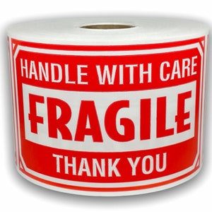 Fragile Handle with Care Thank You Labels | 3&quot;x5&quot; Shipping Stickers | Adhesive | 6 Rolls | 1800 Labels Total | Free Shipping!