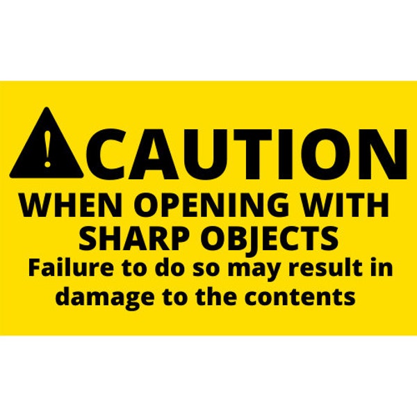 3"x5" Yellow Caution When Opening with Sharp Object Stickers (100) Adhesive Labels