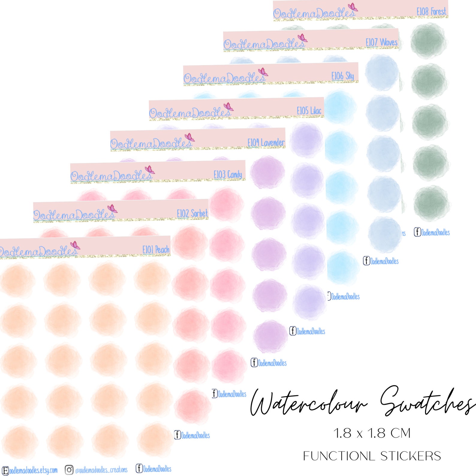 Watercolour Swatches Functional Stickers Planner Stickers, Watercolor ...