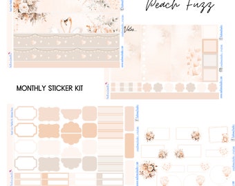 Peach Fuzz Monthly View | Planner Stickers, Vertical, Happy Planner, February, Love, Valentine, Swan, Pink, Floral, OodlemaDoodles.