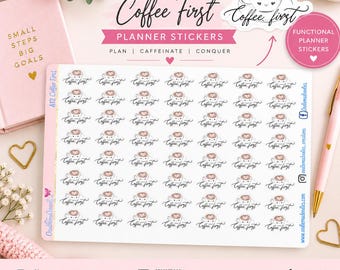 Coffee First Planner Stickers | Coffee Cup Stickers | Functional Planner Icons | Morning Routine Stickers | Planner & Journal Stickers