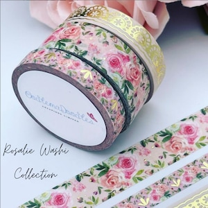 Rosalie Washi Tape | Washi, Tape, Stationary, Foiled, Decorative Tape, Scrapbooking, Watercolour, Roses, OodlemaDoodles