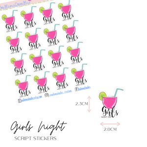 May include: A set of 16 pink and green cocktail drink stickers with the text "Girls Night Out". Each sticker is approximately 2.3 cm by 2.0 cm.