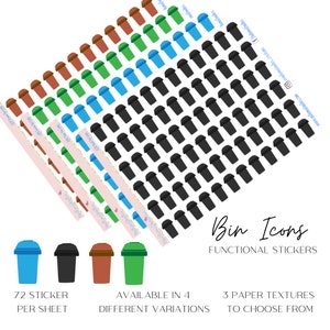 Bin Functional Icon Stickers Wheelie Bin, Trash, Rubbish, Planner Stickers, OodlemaDoodles image 1