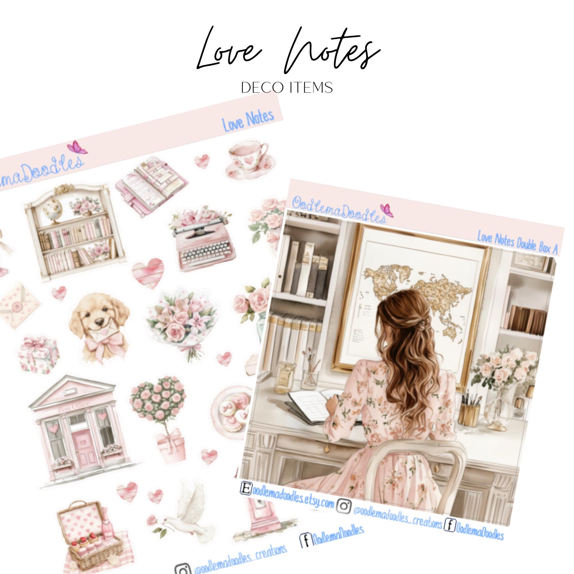 Love Notes | Decorative Planner Stickers, Floral, Double Box, Mini Deco, Winter, Stationery ,  OodlemaDoodles