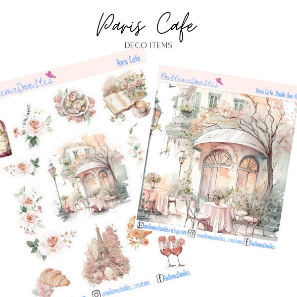 Paris Café | Decorative Planner Stickers, Floral, Double Box, Mini Deco, Books, Spring, Paris, Café, OodlemaDoodles