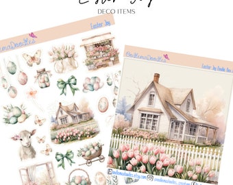 Easter Joy | Decorative Planner Stickers, Floral, Double Box, Mini Deco, Sping, Tulips Pink ,  OodlemaDoodles